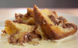 Barney’s chocolate bread and butter pudding with cream on Celebrity MasterChef 2017