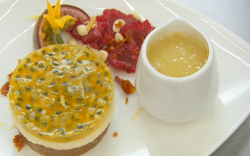 Dev’s chocolate, orange and passion fruit cheesecake on Celebrity Masterchef 2017