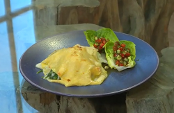 Galton Blackiston crab lasagne with cucumber relish on Saturday Kitchen