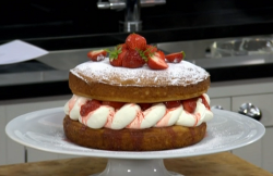 James Martin’s fresh cream and strawberry cake with lemon verbena on Saturday Morning with ...