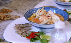 Yee Kwan and Natalie’s Monkfish and king prawn lakas with spring onion flatbread on My Kit ...