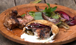 Dick and James Strawbridge’s lamb kebabs with chargrilled vegetables mint dip on The Hungr ...