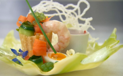 Ulrika Jonsson’s mini prawn piller with quail eggs and cucumber caviar cooked using Cheris ...