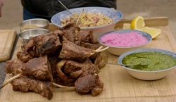 Tim Brown’s BBQ Herdwick mutton chops with smoked beetroot tzatziki on Countryfile