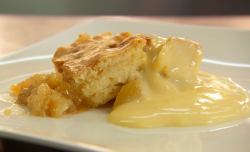 Lesley Garrett’s pineapple sponge with coconut custard on Celebrity Masterchef 2017