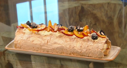 Yotam Ottolengh’s rolled pavlova with peaches and blackberries on Saturday Kitchen