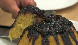 Steven’s lemon and blackcurrant drizzle steamed school pudding on The Great British Bake O ...