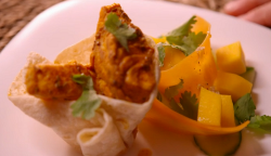 Shabana and Farzana’s spicy fish tacos with a mango salad on My Kitchen Rules