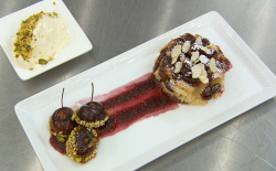 Rev. Kate’s cherry and almond upside down cake with almond flavoured ice cream dessert on  ...