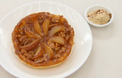 Ulrika Jonsson  pear and walnut tarte tatin with brown bread ice cream dessert on Celebrity Mast ...