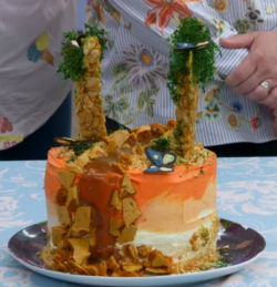 Yan’s animals of the rain forest caramel cake on Bake Off