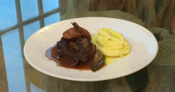 Ben Tish’s slow cooked beef cheeks with quince and mash potatoes on Saturday kitchen