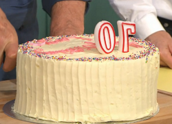 Larry Lamb 70′th rainbow birthday cake on Sunday Brunch