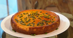 Michel Roux’s orange cheesecake with honey and pistachios on Saturday kitchen