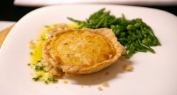 Liz and Helen’s crab tart with samphire and peas starter on My Kitchen Rules