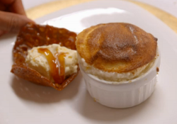 Liz and Helen’s hot lemon souffles with lemon curd and brandy snaps on My Kitchen Rules