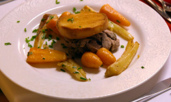 Sam and Neil’s mutton with caper sauce, sippets, spiced carrots and parsnips main course o ...