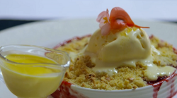 Yee Kwan and Natalie’s Asian pear and plum crumble dessert on My Kitchen Rules