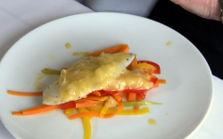 Dick Strawbridge pan fried pollock with beurre blanc sauce starter on The Hungry Sailors