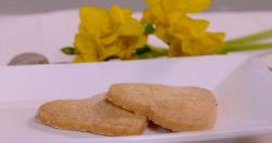 Sian and Rob’s vanilla panna cotta with rhubarb and Welsh shortbread biscuits made to Rach ...