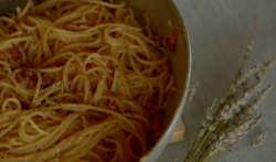 Simonetta’s spaghetti carbonara on A Celebrity Taste of Italy