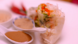 Angela and James langoustine  summer rolls starter on My kitchen Rules