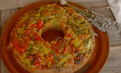 Simonetta’s vegetable cake with bean salad on A Celebrity Taste Of Italy