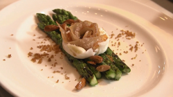 Nancy Silverton’s asparagus with burrata cheese on Rick Stein’s Road To Mexico