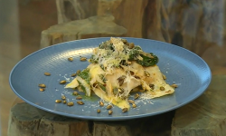 Rosie Birkett’s celeriac ribbons with chard, garlic and pumpkin seeds on Saturday Kitchen