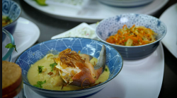 Tosin and Genevieve’s Thai crab curry with sambal on My Kitchen Rules UK