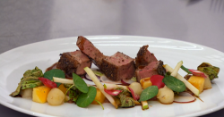 Gareth’s roasted duck with schezwan pepper and lavender dish on MasterChef: The Professionals