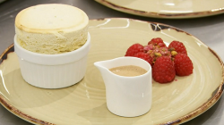 Gareth’s pistachio souffle with raspberries and chocolate creme anglaise on MasterChef: Th ...