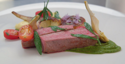 Craig’s  cannon of lamb with salsa Verde on MasterChef: The Professionals