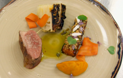 Tasso’s loin of mutton with carrots, cabbage and a malt and mutton sauce dish on MasterChe ...