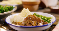 Mary Berry’s pheasant stew served in a tin plate at a Stately Home on The One Show