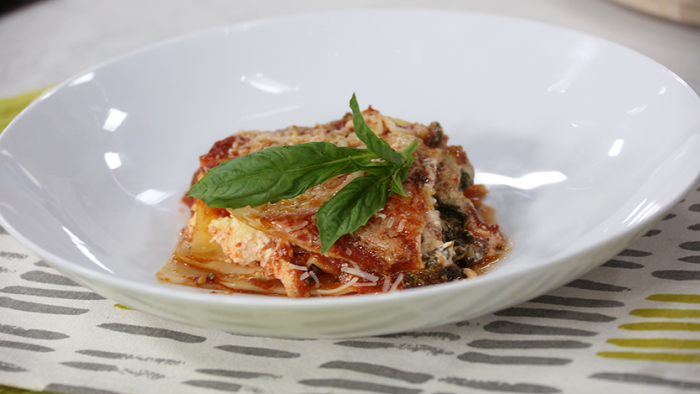Lynn Crawford’s slow-cooker pesto lasagna with spinach and mushrooms on The Marilyn Dennis ...