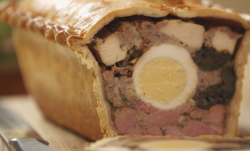 Mary Berry’s raised pie with gammon, chicken and sausage meat on Saturday Kitchen