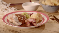 The hairy bikers stuffed rolled turkey legs and breasts with chestnut and conference pear stuffi ...