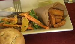 James Strawbridge alpaca burgers with quinoa salad, sweet potato wedges and chimchurri sauce on  ...