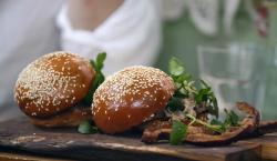 Jimmy Doherty roast pork burgers made using a DIY oven on Jamie and Jimmy’s Friday Night Feast