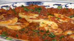 John Gregory-Smith  Moroccan smoked aubergine in tomato sauce on Sunday brunch