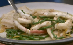 Dick and James breakfast squid with garlic butter and samphire on The Hungry sailors