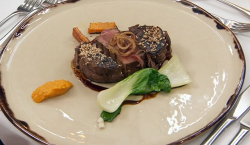 Jess Gardham Asian glazed beef fillet with ginger puree and bok choy  :  Masterchef 2018 UK