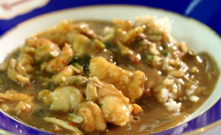 Joseph’s seafood gumbo with rice  dish for James Martin’s American Adventure