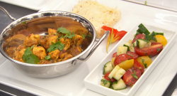 Moonira Masterchef’s  Karahi chicken curry with pulao rice and kachumber