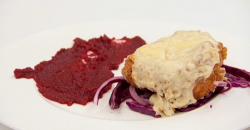 Anthony’s Masterchef chicken parmo with red cabbage slaw and beetroot ketchup