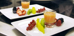 Renato’s fruit salad with papaya and champagne smoothie dessert at the Grand resort Bad Ra ...