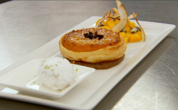 David’s spiced pineapple tarte tatin served with rum banana puree on Masterchef 2018