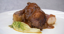 George’s rabbit stifado with potato fondant and a onion and red wine sauce on Masterchef 2018