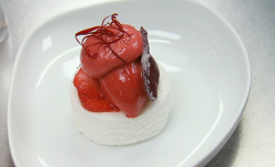 Javi Blanco strawberry, rose and marshmallow dessert made by Louise at the Eneko Spanish Restaur ...